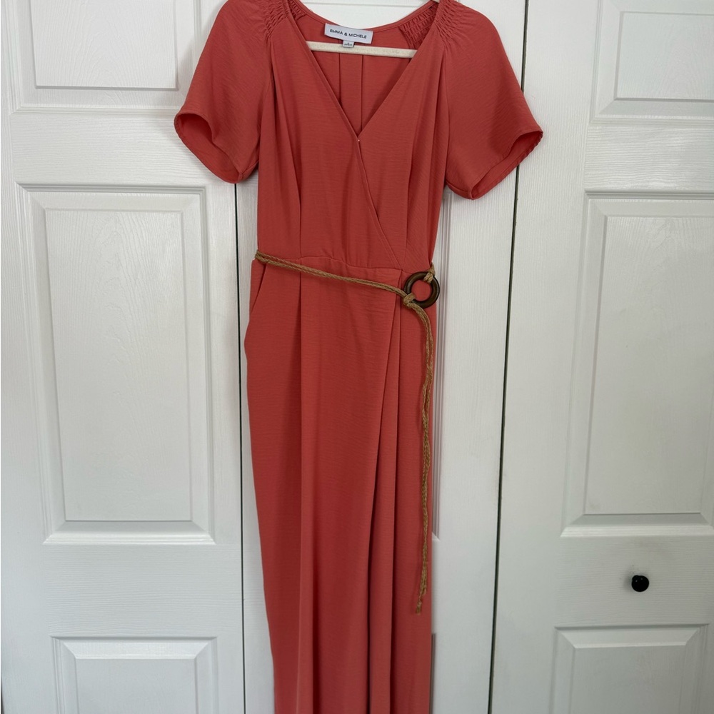 Elegant Coral Wide Leg Flowy Jumpsuit